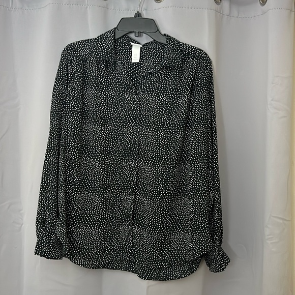 H&M Black and White Polka-dot Long Sleeve Button Down Blouse. Size 12. - Picture 1 of 11
